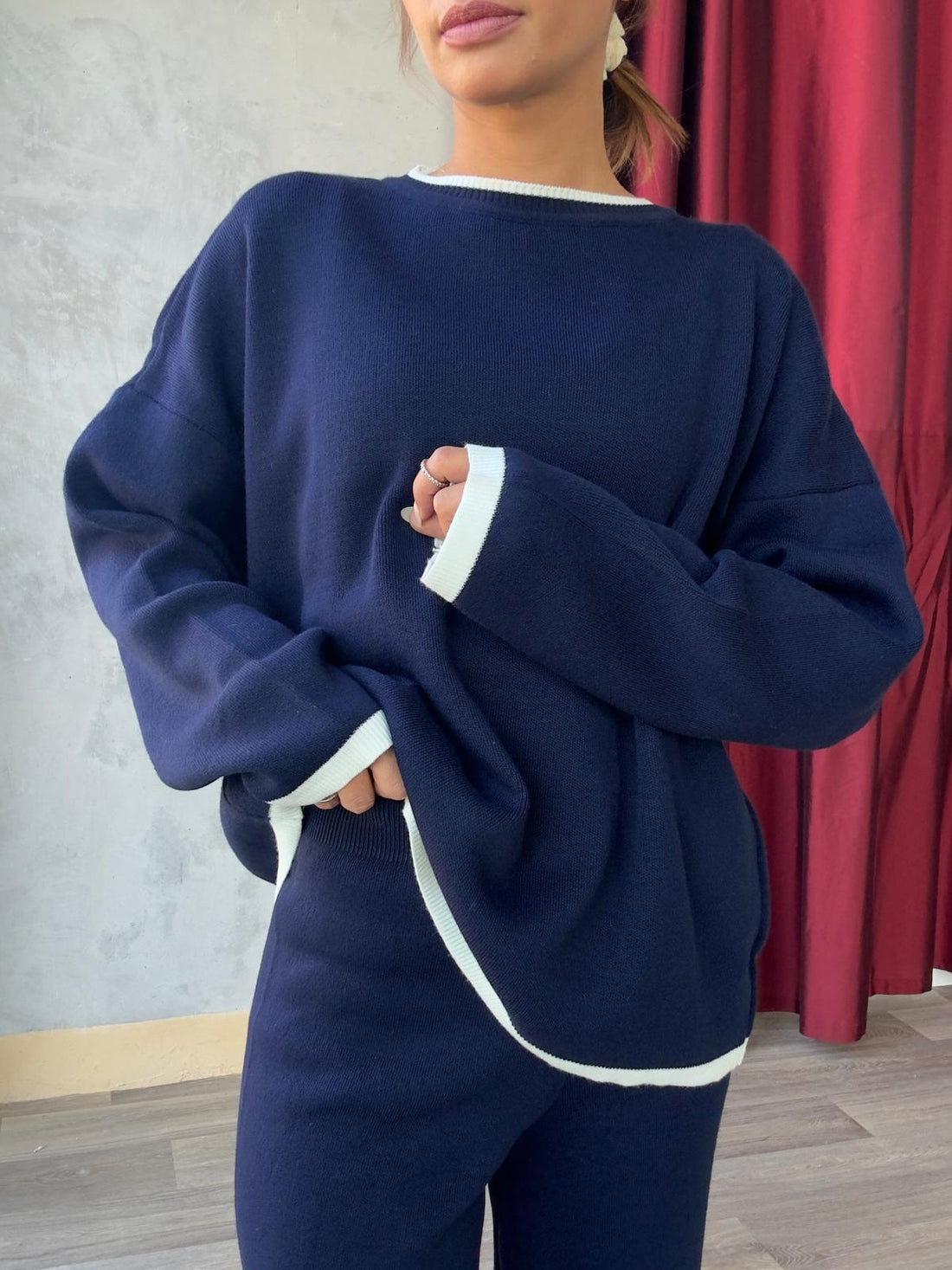 Ensemble En Maille Pull Ample et Pantalon Avec Fentes