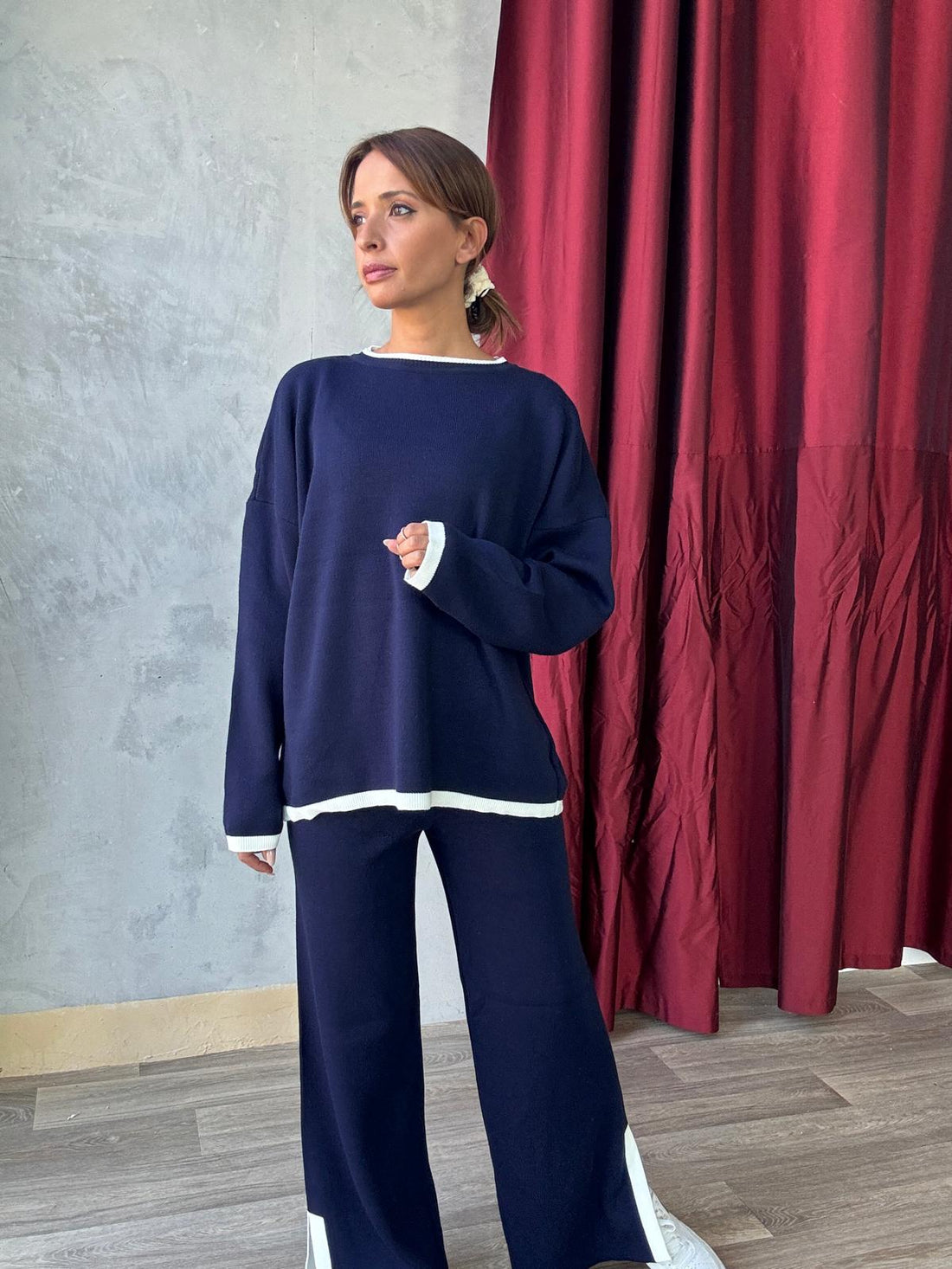 Ensemble En Maille Pull Ample et Pantalon Avec Fentes