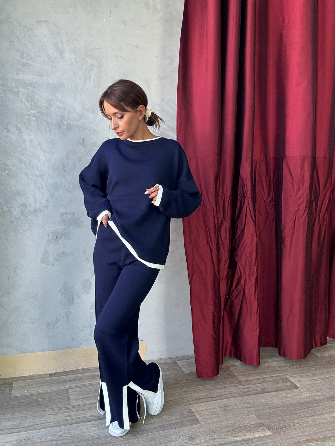 Ensemble En Maille Pull Ample et Pantalon Avec Fentes