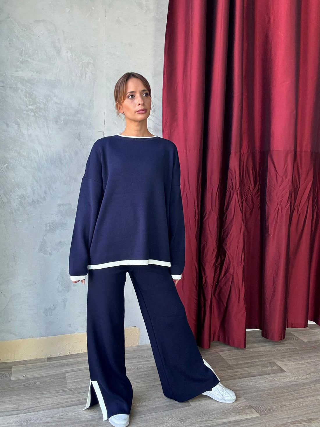 Ensemble En Maille Pull Ample et Pantalon Avec Fentes