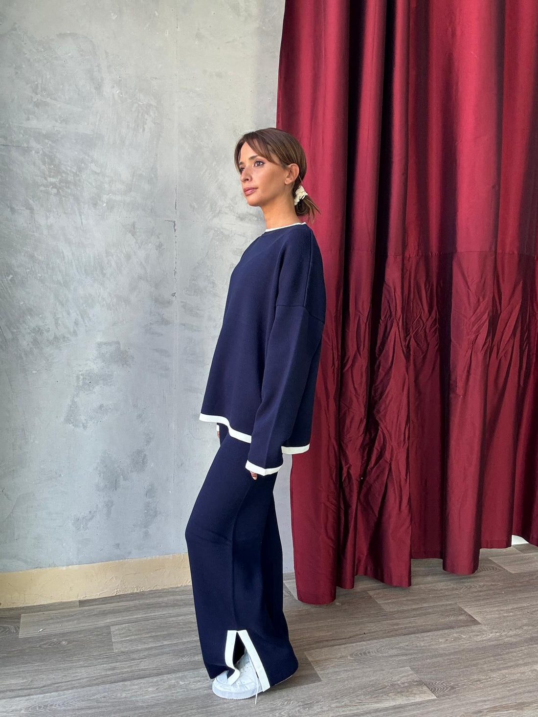 Ensemble En Maille Pull Ample et Pantalon Avec Fentes