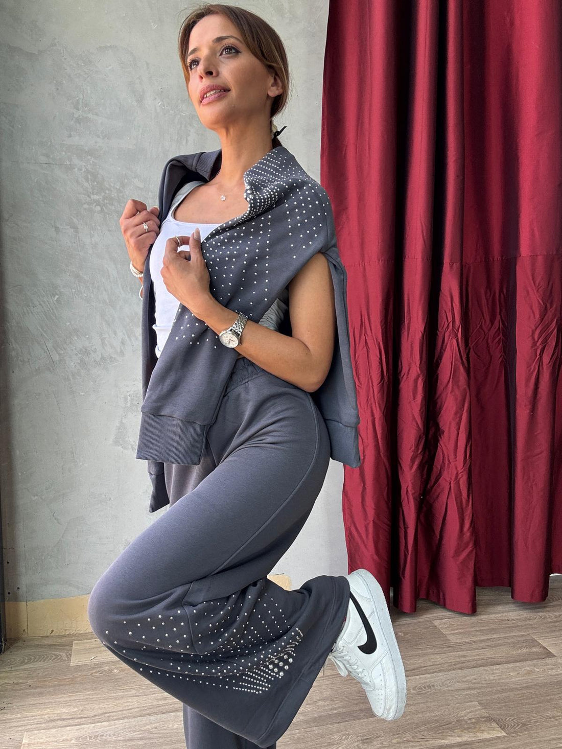 Ensemble sweat manches longues avec pantalon large strasses - Fenomen Paris