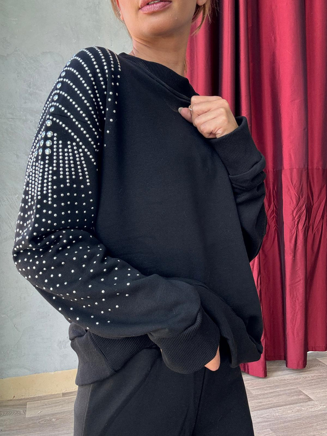 Ensemble sweat manches longues avec pantalon large strasses - Fenomen Paris