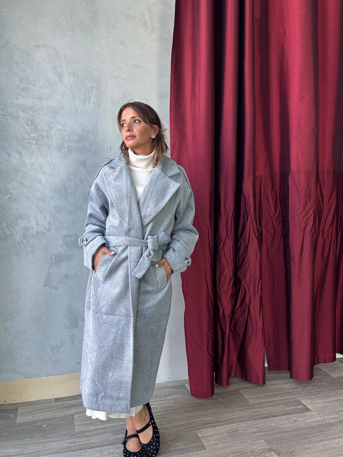 Long Manteau Oversize Avec Ceinture à La Taille