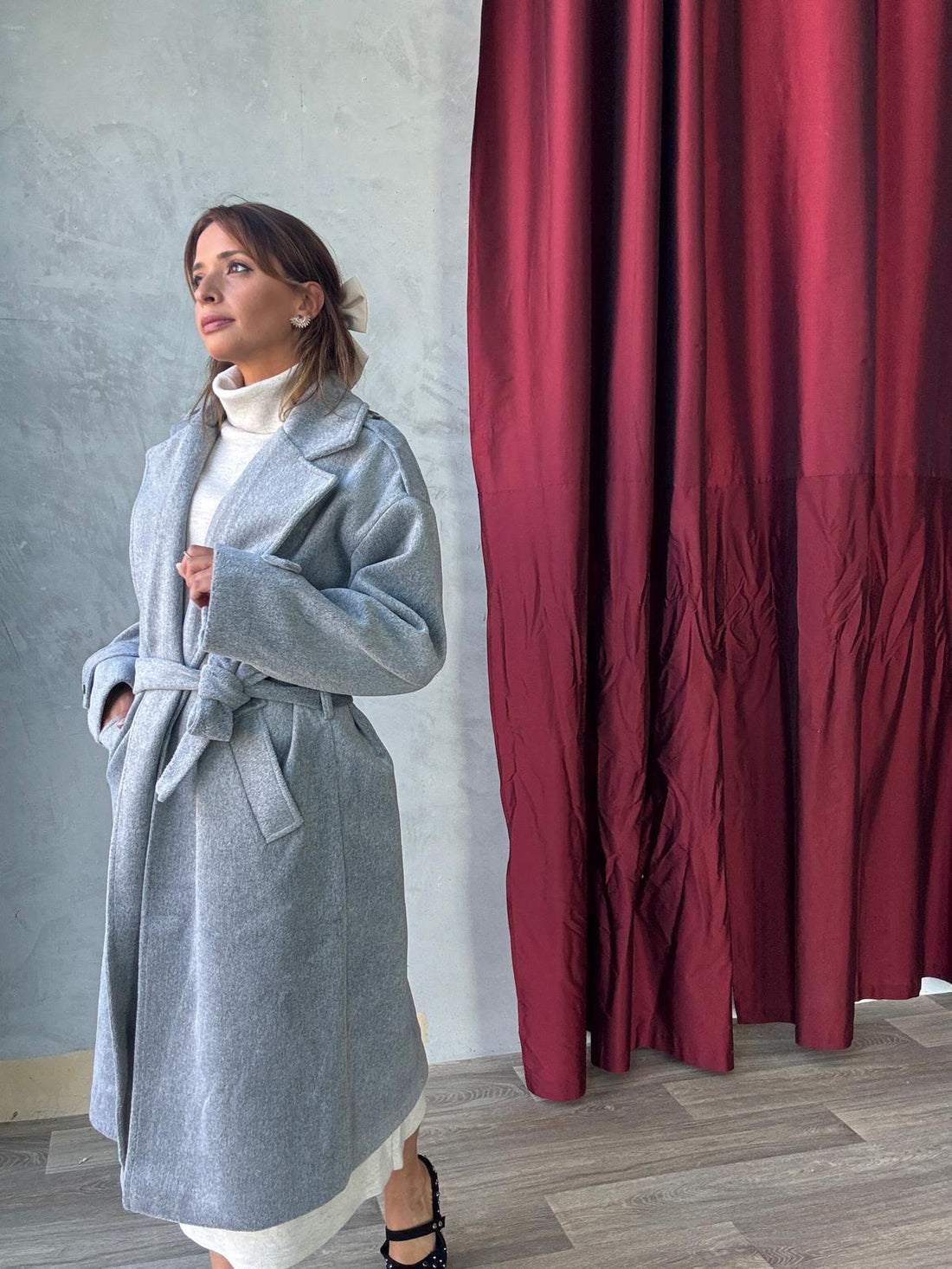Long Manteau Oversize Avec Ceinture à La Taille