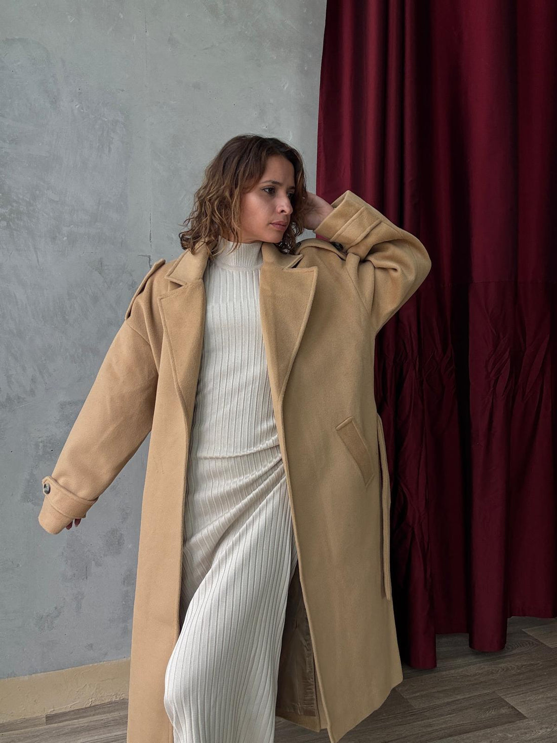 Long Manteau Oversize Avec Ceinture à La Taille