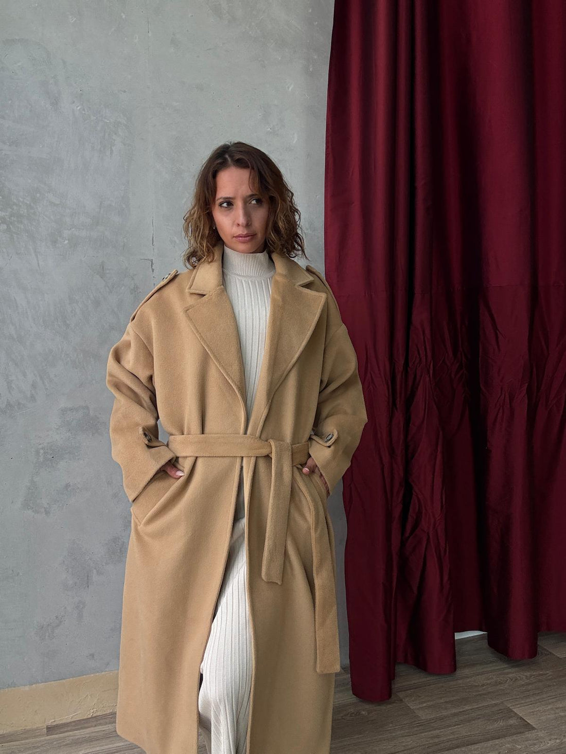 Long Manteau Oversize Avec Ceinture à La Taille