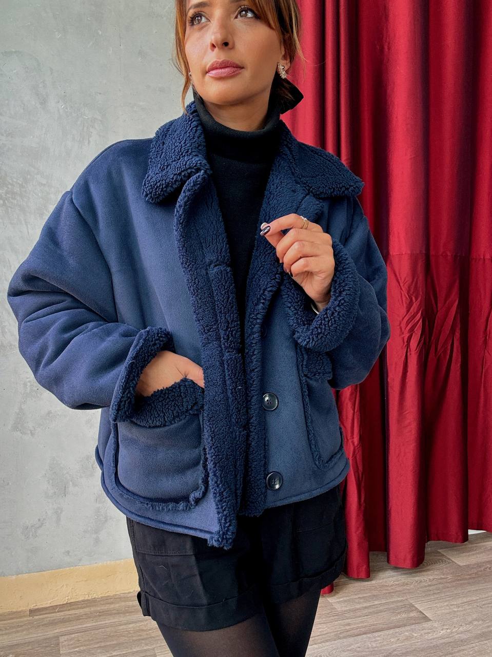 Veste Courte Doublée Effet Moumoute - Oversize