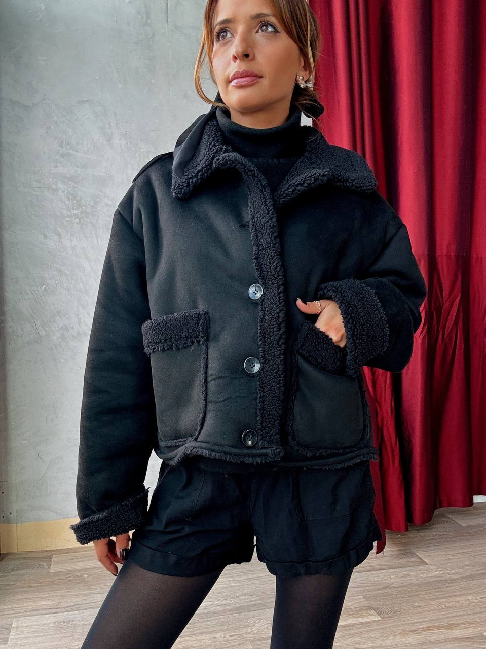 Veste Courte Doublée Effet Moumoute - Oversize