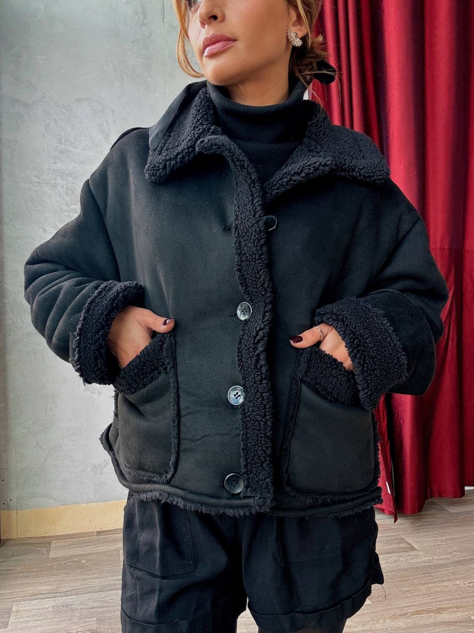 Veste Courte Doublée Effet Moumoute - Oversize