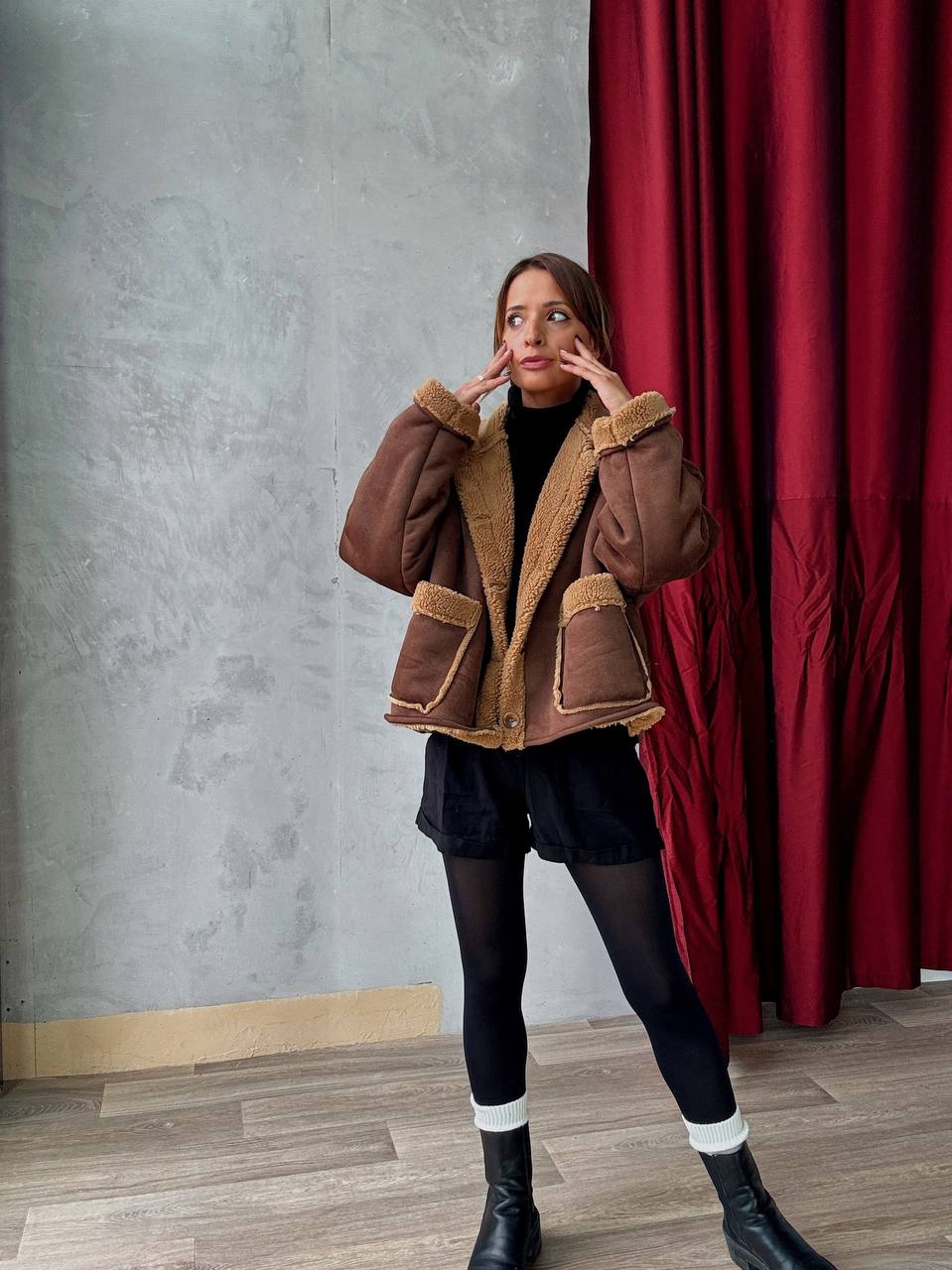 Veste Courte Doublée Effet Moumoute - Oversize