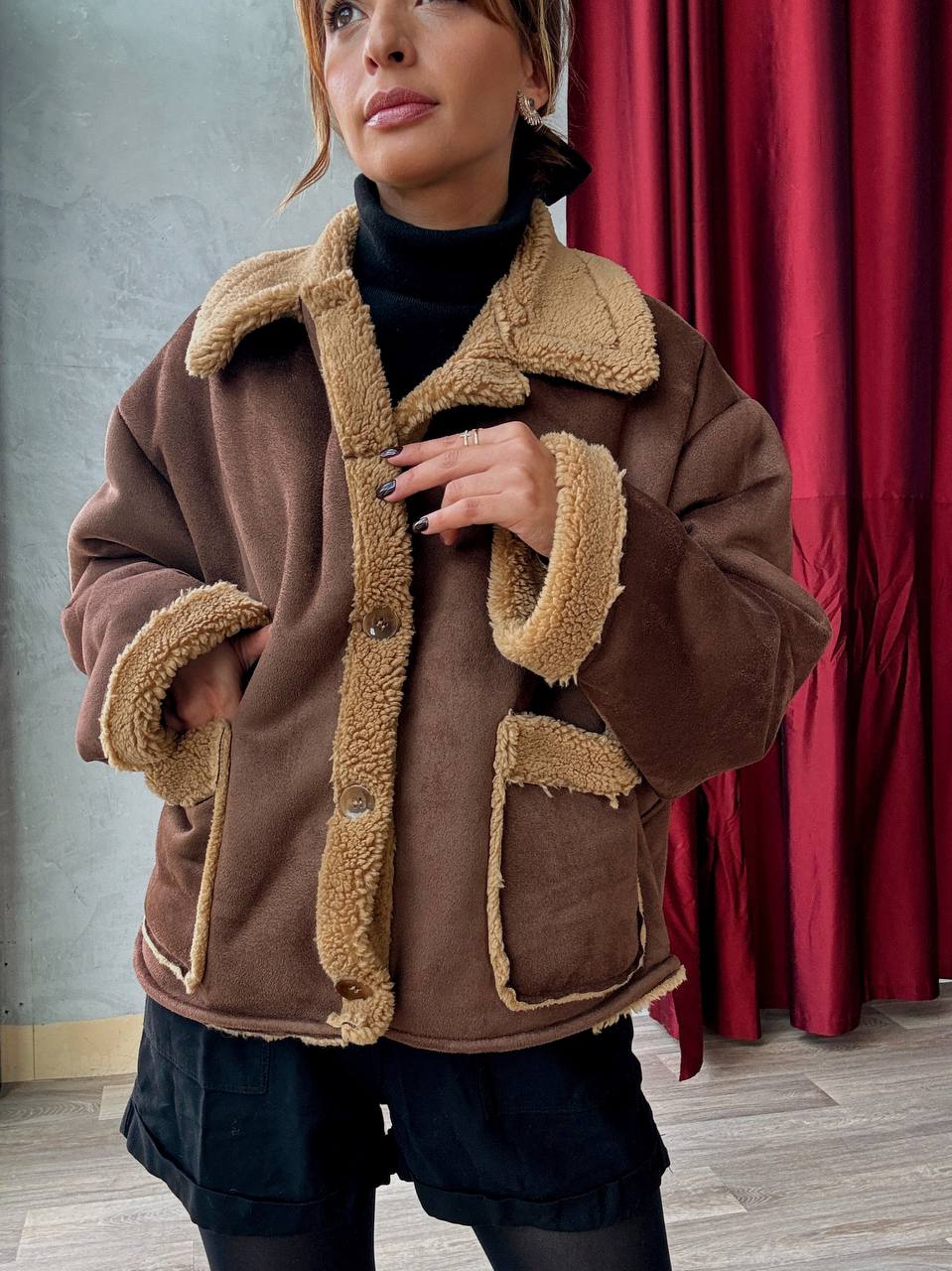 Veste Courte Doublée Effet Moumoute - Oversize