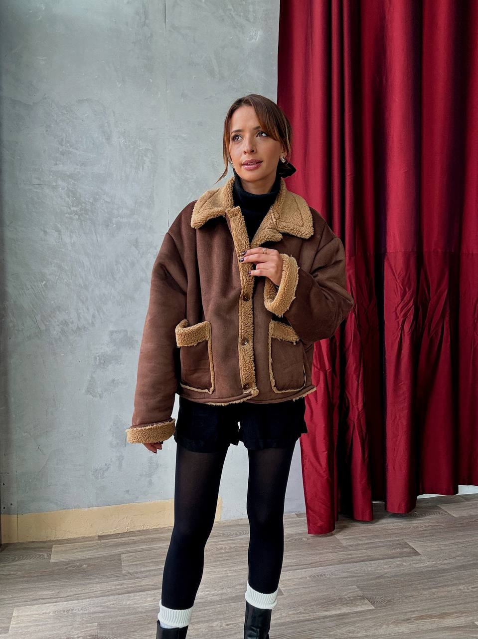 Veste Courte Doublée Effet Moumoute - Oversize