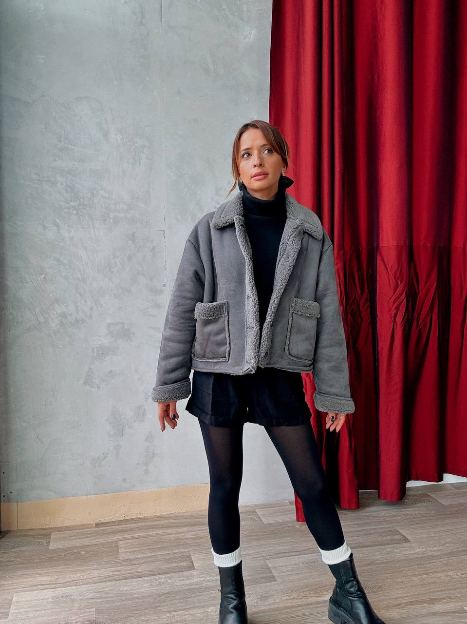 Veste Courte Doublée Effet Moumoute - Oversize