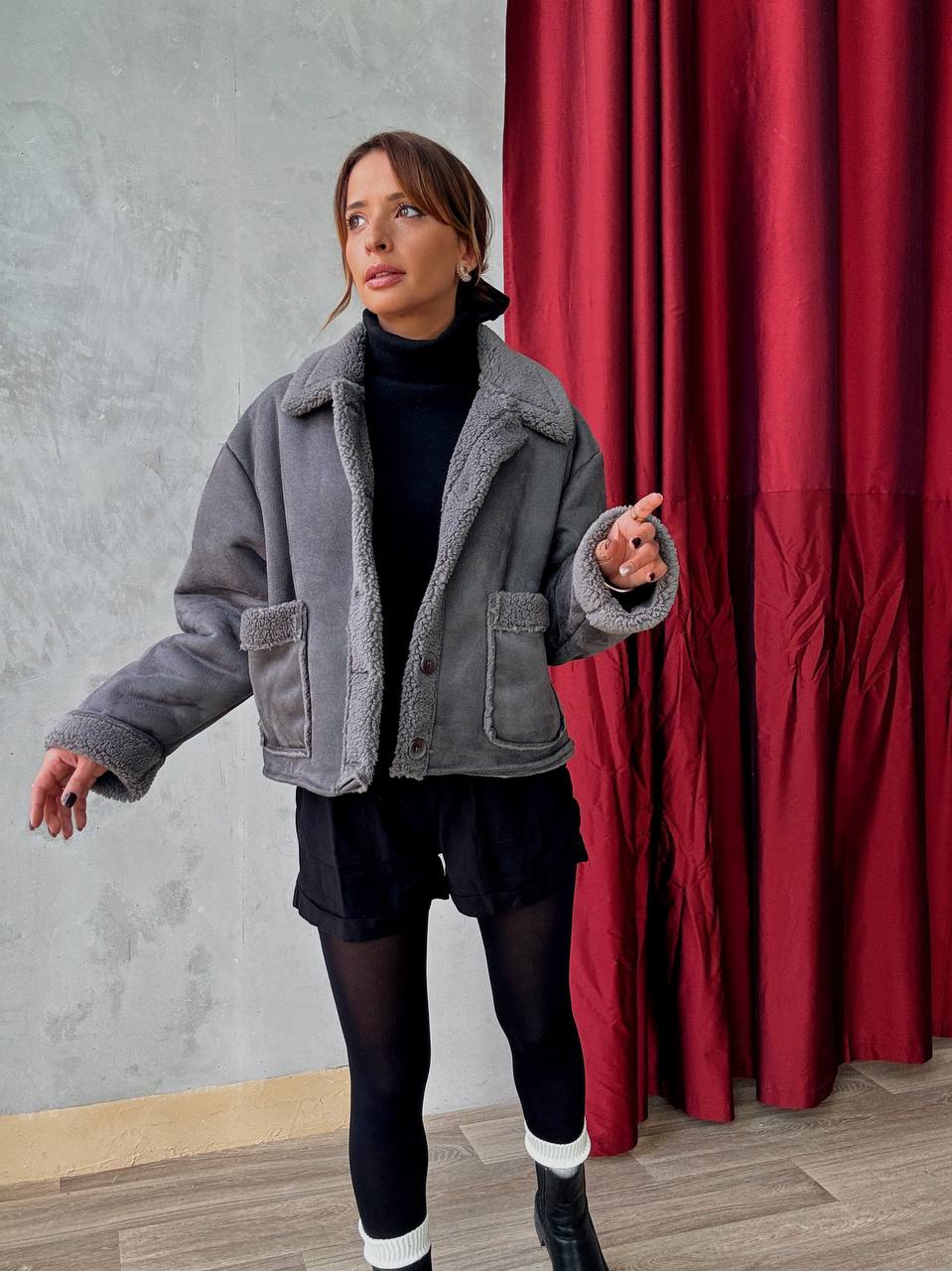 Veste Courte Doublée Effet Moumoute - Oversize