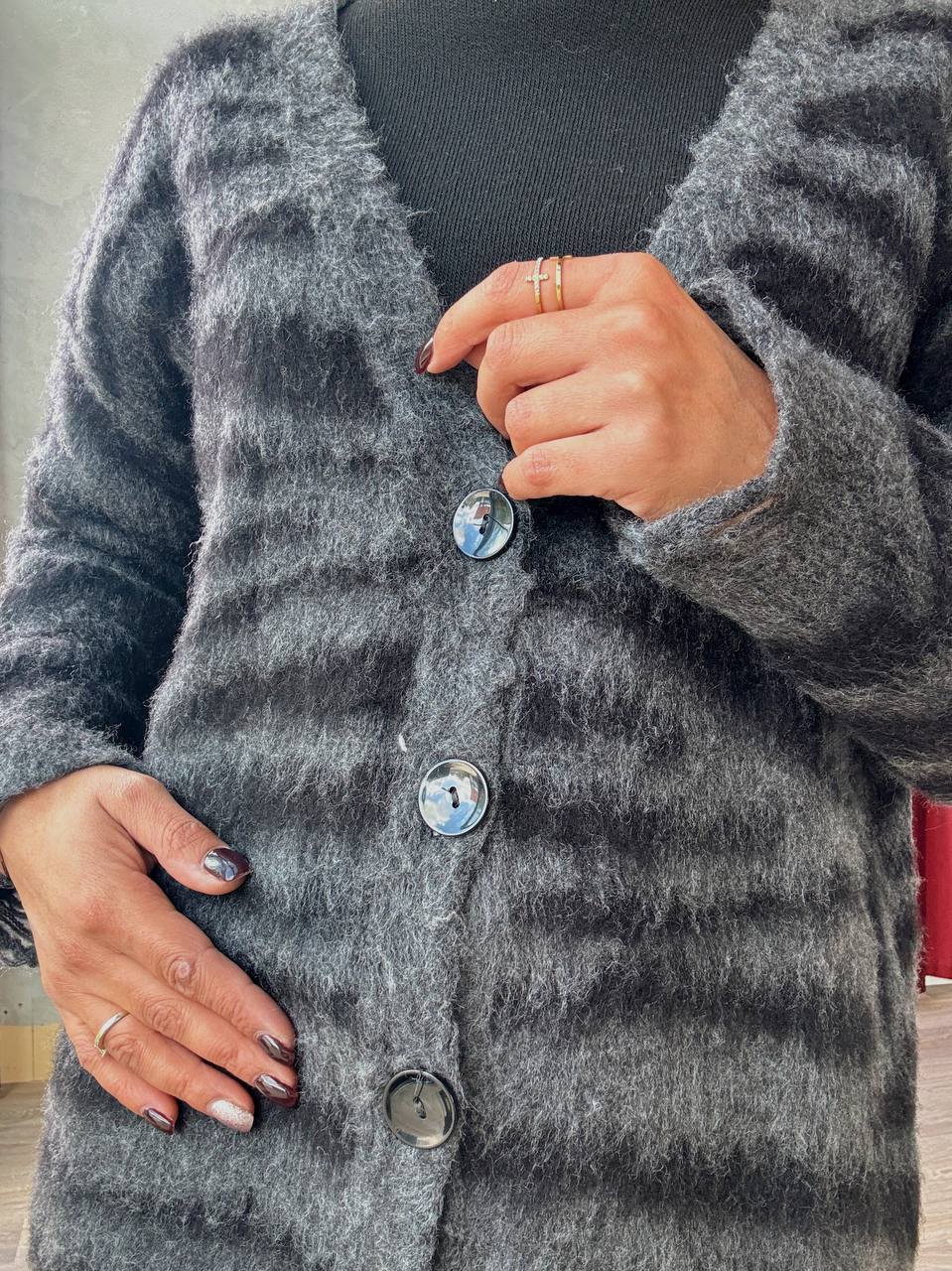 Gilet Boutonné Motif Zébré En Maille - Manches Longues - Col V - Fenomen Paris