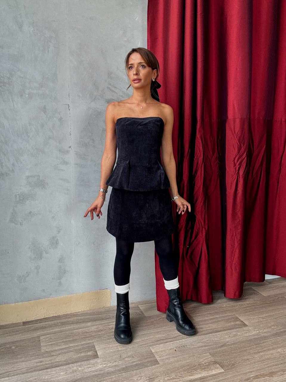 Ensemble Effet Velours Bustier et Mini Jupe Assortie - Fenomen Paris