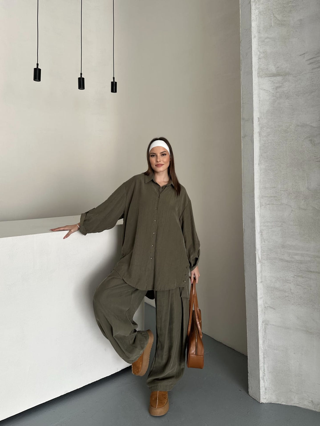 Ensemble Chemise & Pantalon - Taille Unique - KAKI OU MARRON