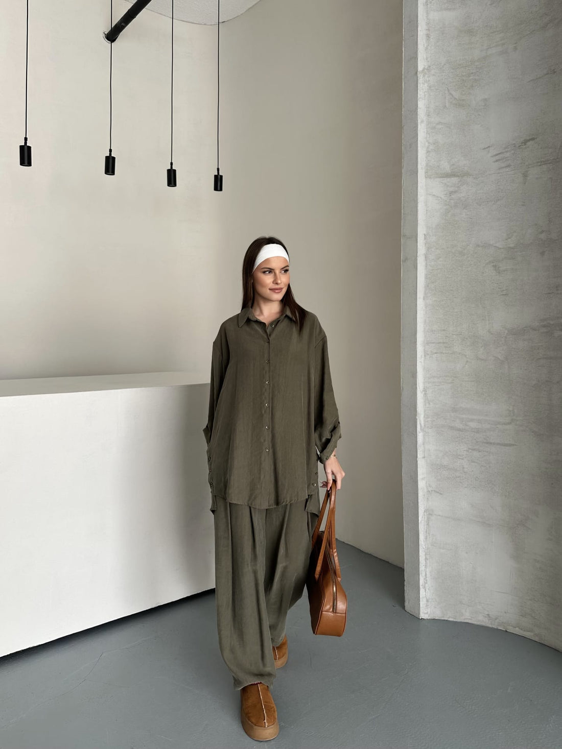 Ensemble Chemise & Pantalon - Taille Unique - KAKI OU MARRON