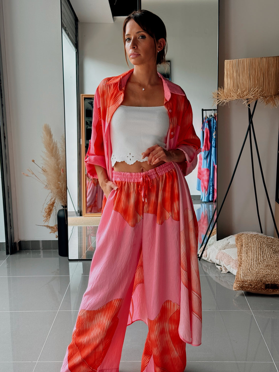Ensemble chemise longue & pantalon – Imprimé floral ROSE - Fenomen Paris