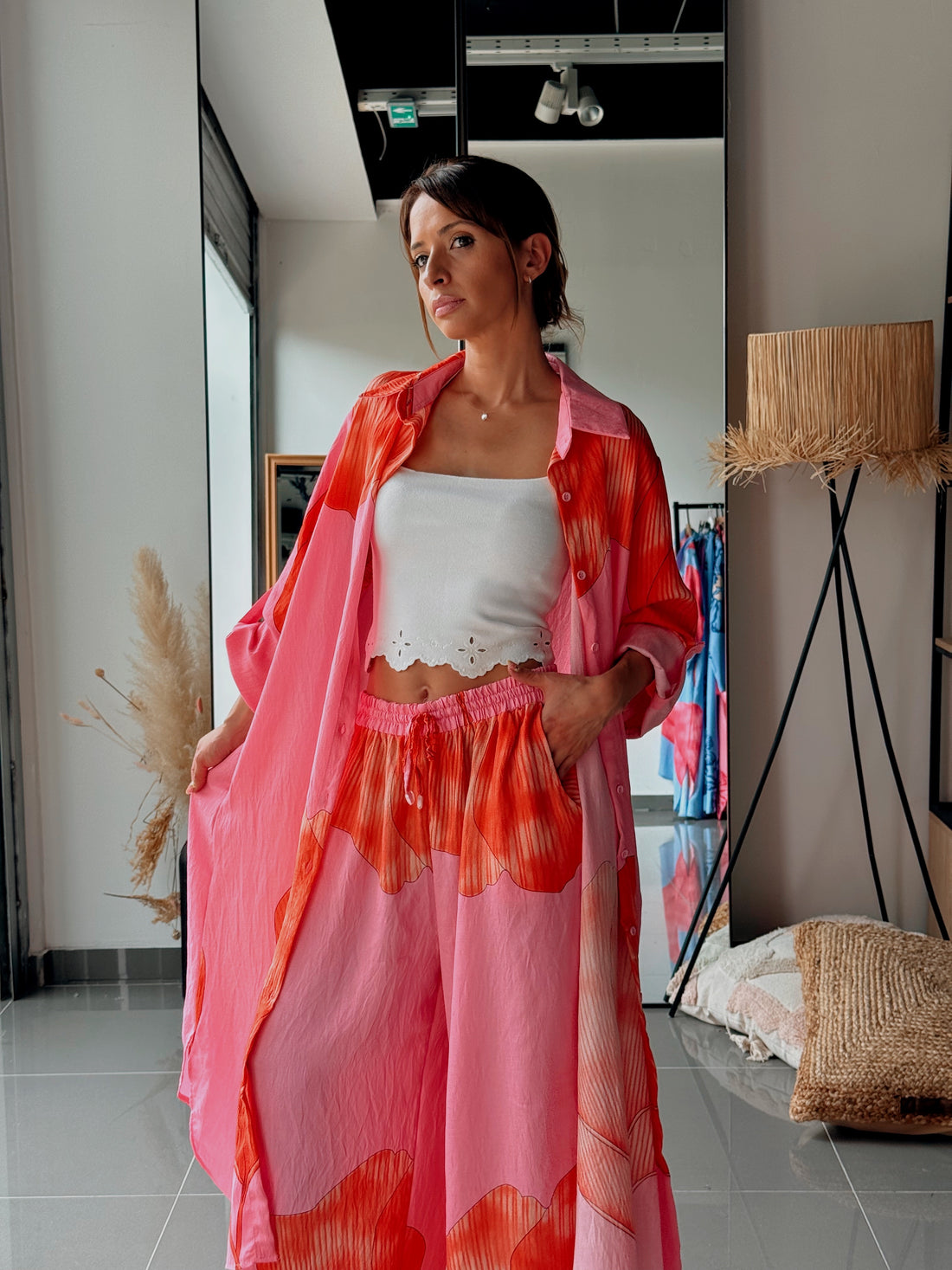 Ensemble chemise longue & pantalon – Imprimé floral ROSE - Fenomen Paris