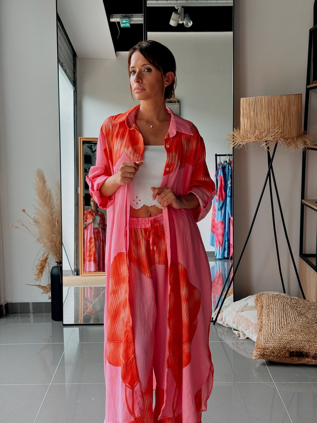 Ensemble chemise longue & pantalon – Imprimé floral ROSE - Fenomen Paris