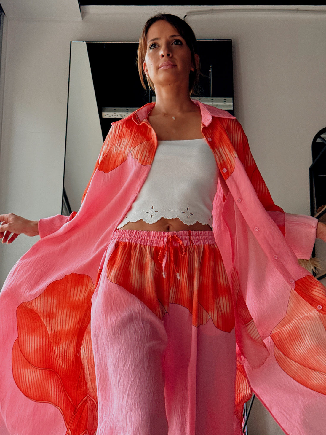 Ensemble chemise longue & pantalon – Imprimé floral ROSE - Fenomen Paris