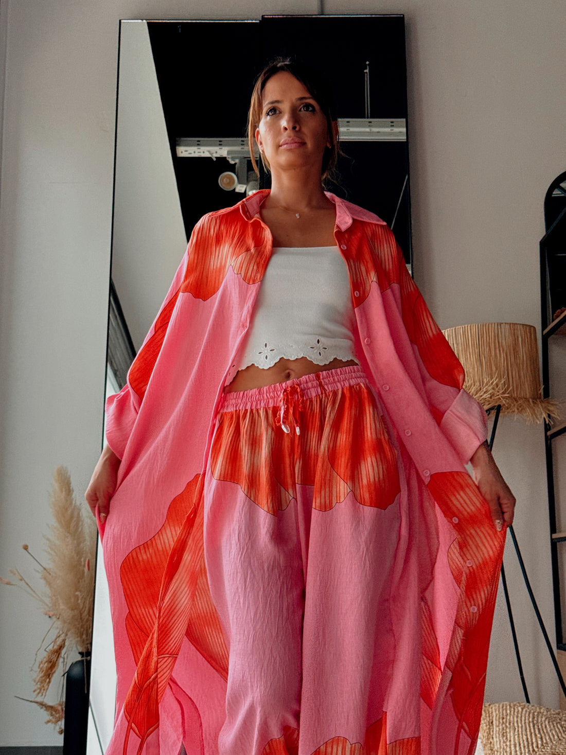 Ensemble chemise longue & pantalon – Imprimé floral ROSE - Fenomen Paris