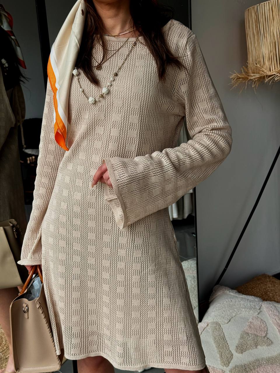 Robe en Maille Beige Été – Tenue de Plage Bohème Chic - Fenomen Paris