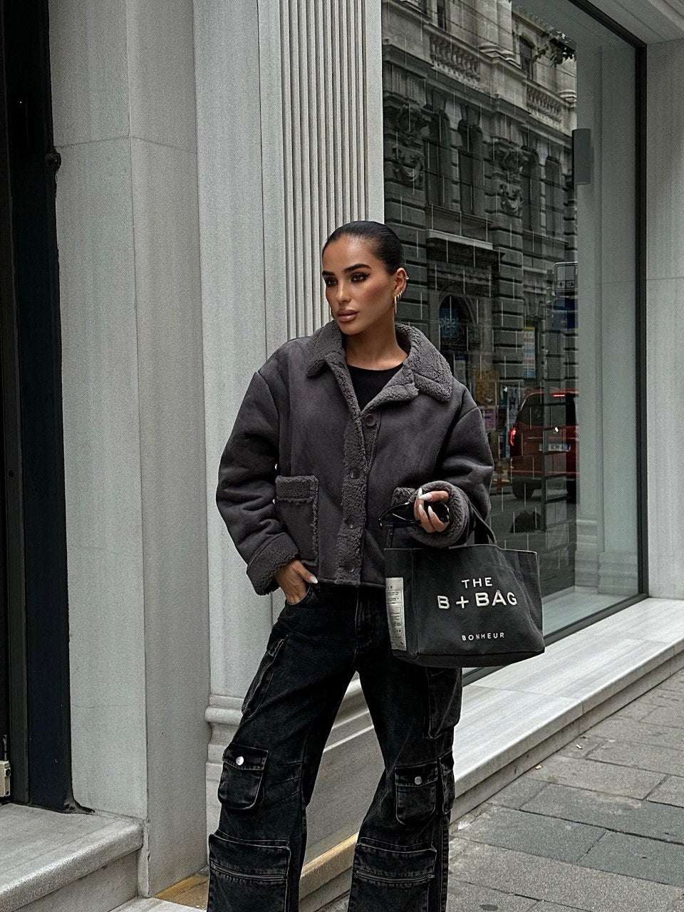 perfecto coupe oversize, poches cargo et doublure teddy 100% Polyester 