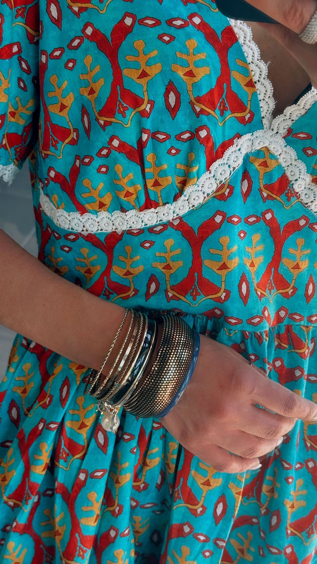 Robe Courte Bohème à imprimé- AEL210-000-BLEU - Fenomen Paris