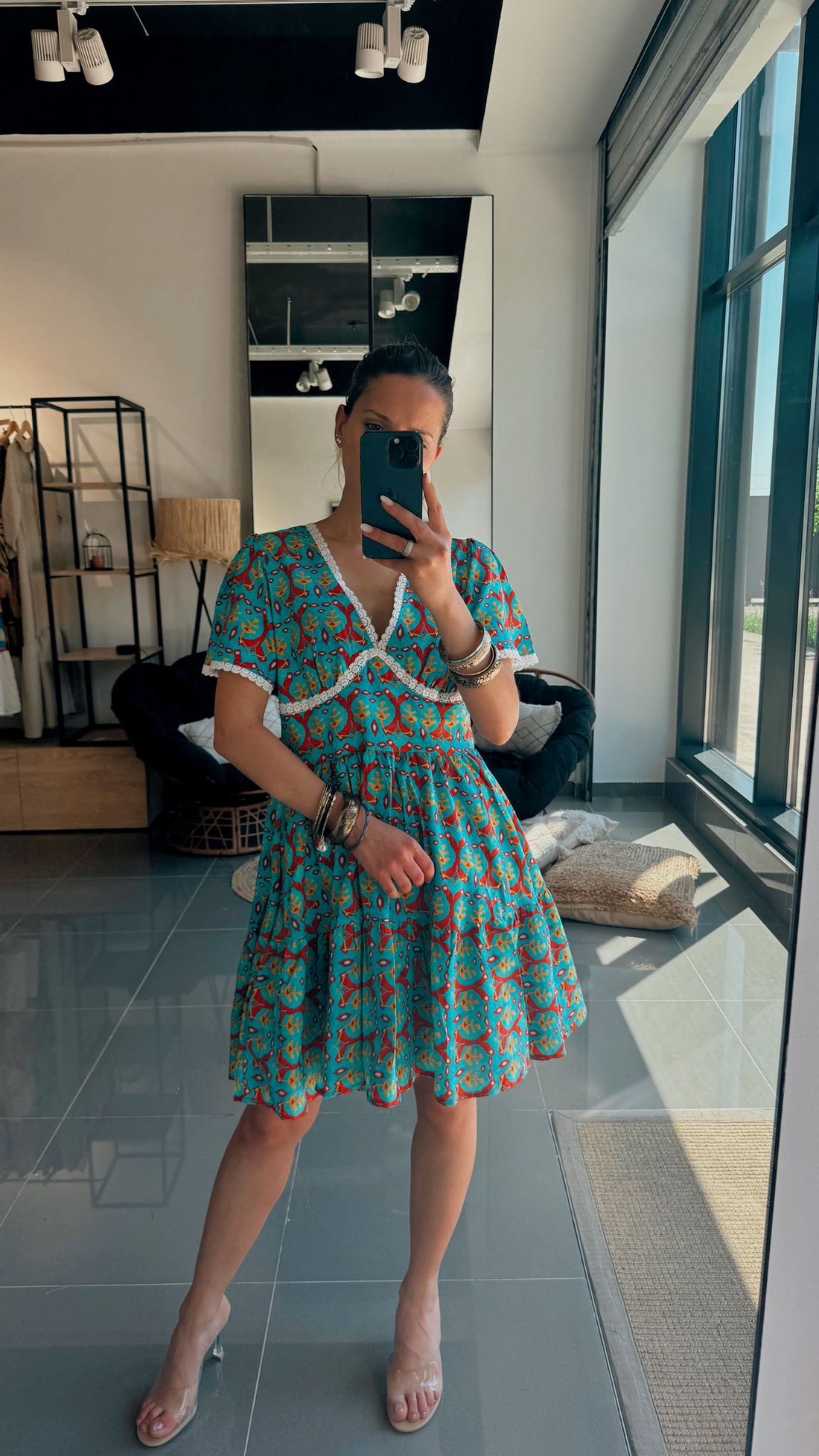 Robe Courte Bohème à imprimé- AEL210-000-BLEU - Fenomen Paris