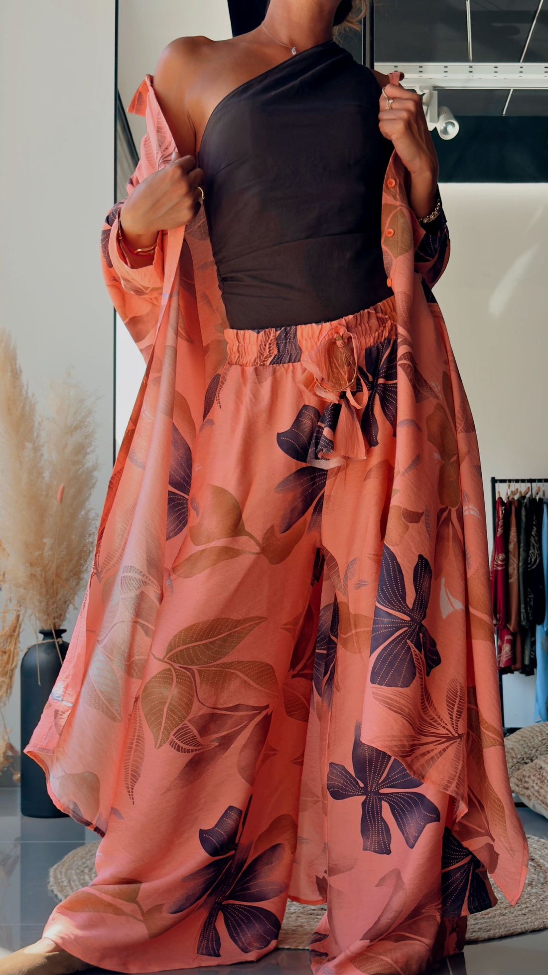 Ensemble Fluide Chemise Longue Et Pantalon Assortis Imprimé Feuillage – Avec Viscose (Copie) - Fenomen Paris