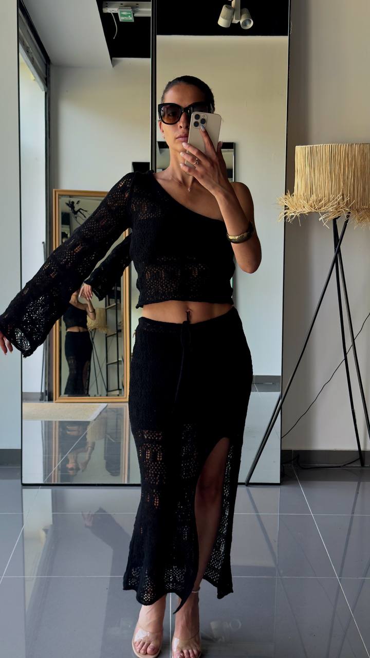 Ensemble Élégant Top & Jupe Longue en Maille - Fenomen Paris