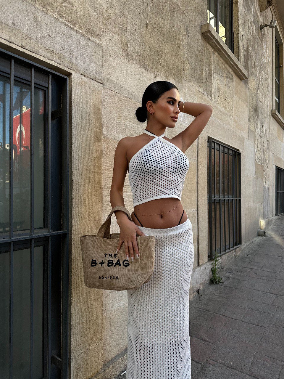 Ensemble Jupe Longue en Maille Blanc pour Plage - Fenomen Paris