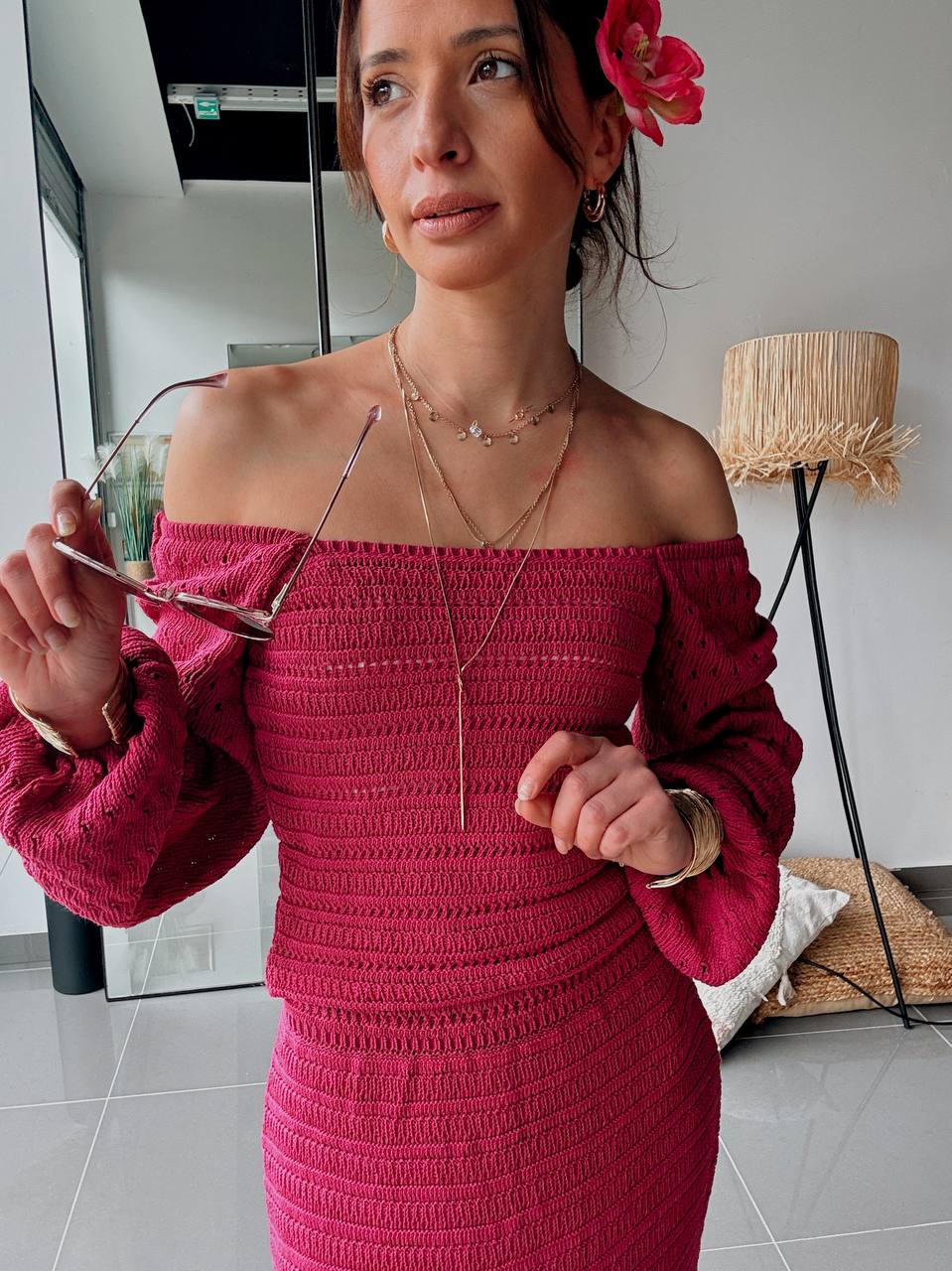 Ensemble Long en Maille Fuchsia – Élégance Féminine - Fenomen Paris