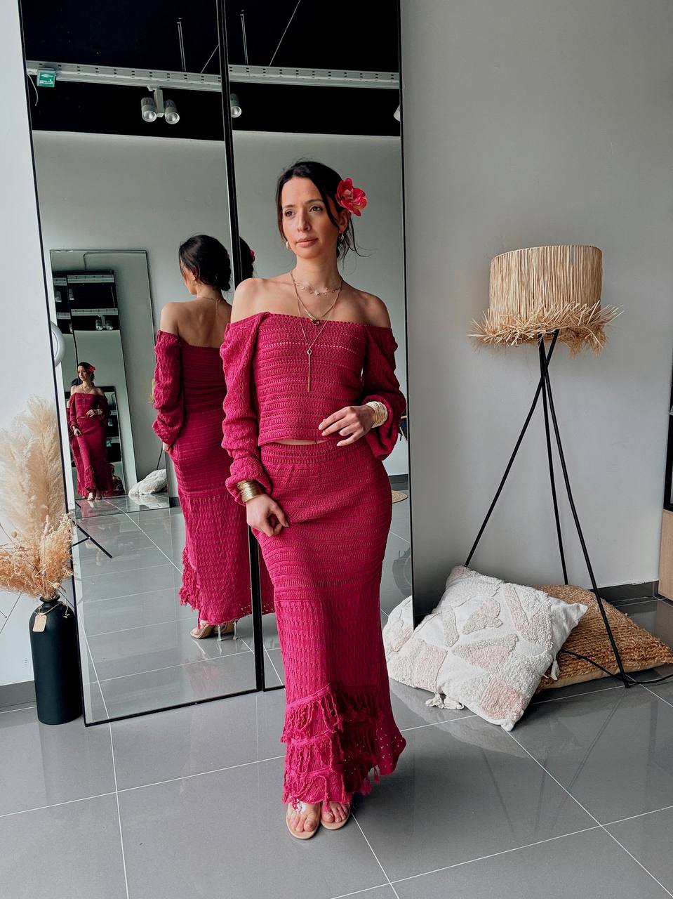 Ensemble Long en Maille Fuchsia – Élégance Féminine - Fenomen Paris