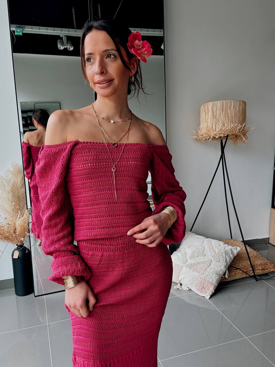 Ensemble Long en Maille Fuchsia – Élégance Féminine - Fenomen Paris