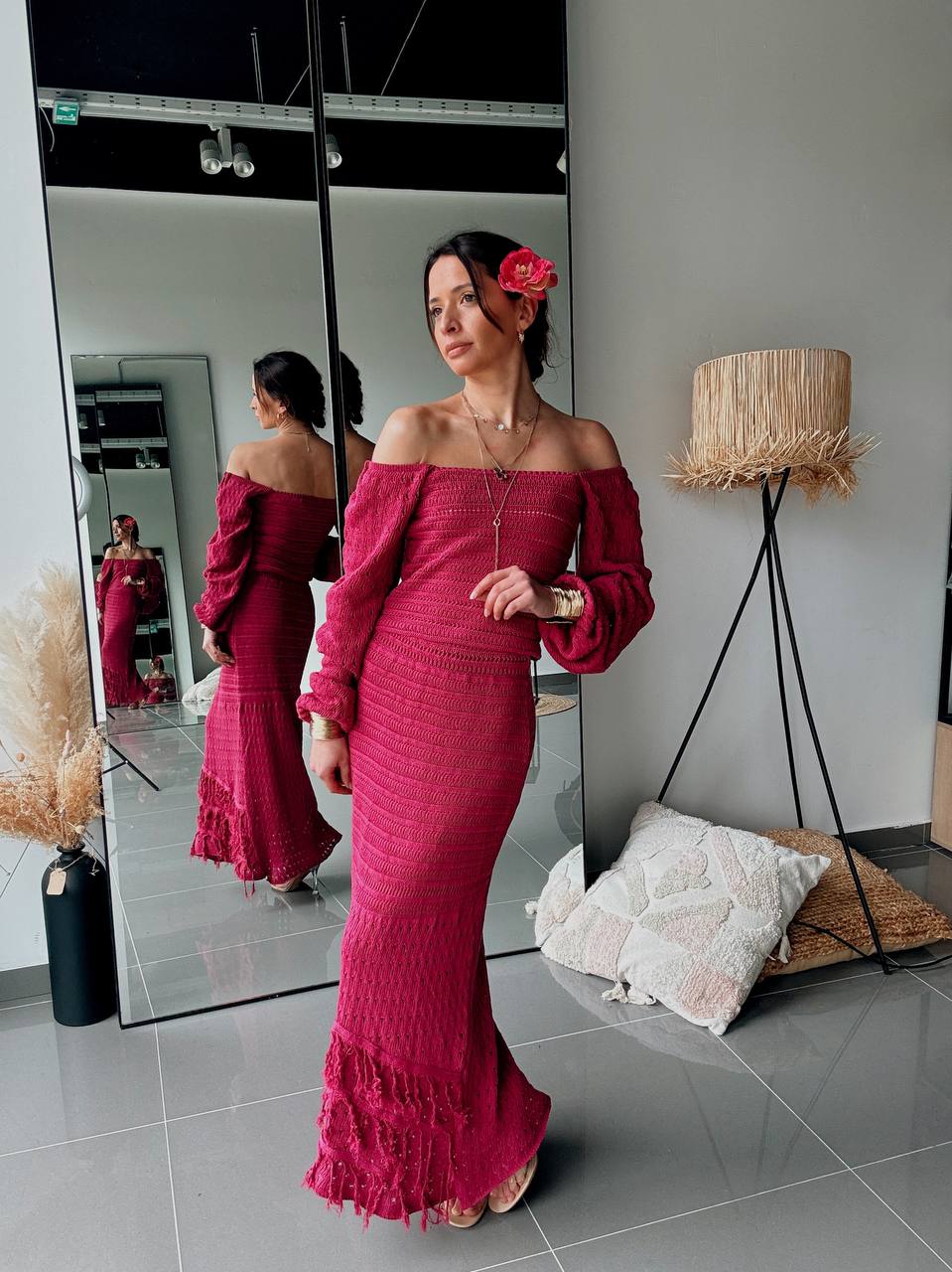 Ensemble Long en Maille Fuchsia – Élégance Féminine - Fenomen Paris
