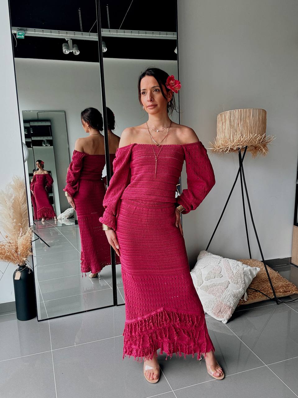 Ensemble Long en Maille Fuchsia – Élégance Féminine - Fenomen Paris