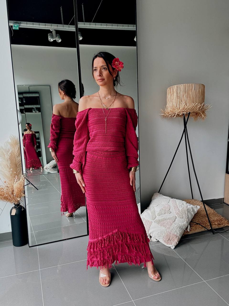 Ensemble Long en Maille Fuchsia – Élégance Féminine - Fenomen Paris