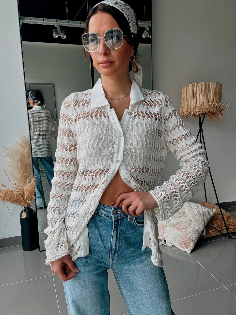 Gilet En Maille Ajourée à Manches Longues - Fenomen Paris