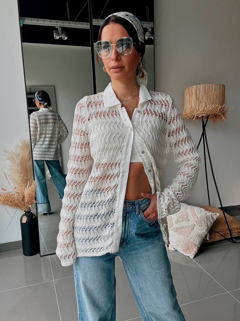 Gilet En Maille Ajourée à Manches Longues - Fenomen Paris