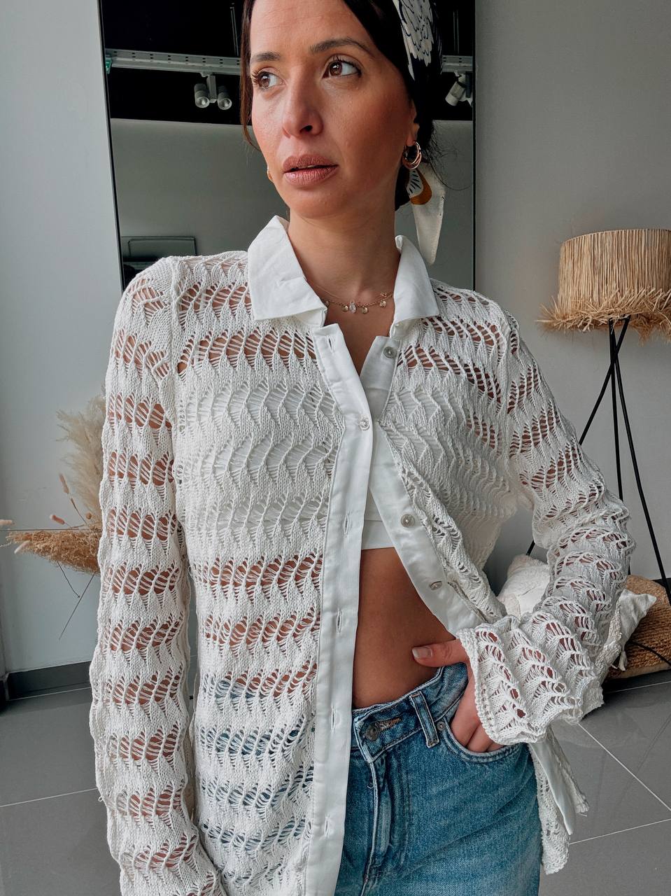 Gilet En Maille Ajourée à Manches Longues - Fenomen Paris