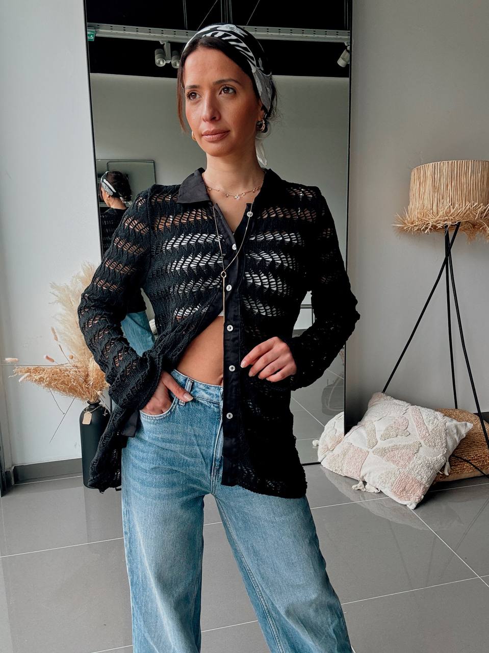 Gilet En Maille Ajourée à Manches Longues - Fenomen Paris