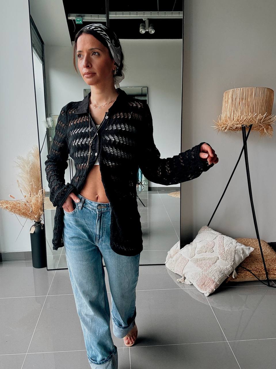 Gilet En Maille Ajourée à Manches Longues - Fenomen Paris