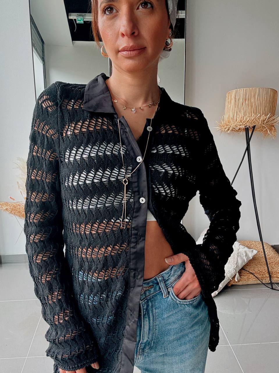 Gilet En Maille Ajourée à Manches Longues - Fenomen Paris