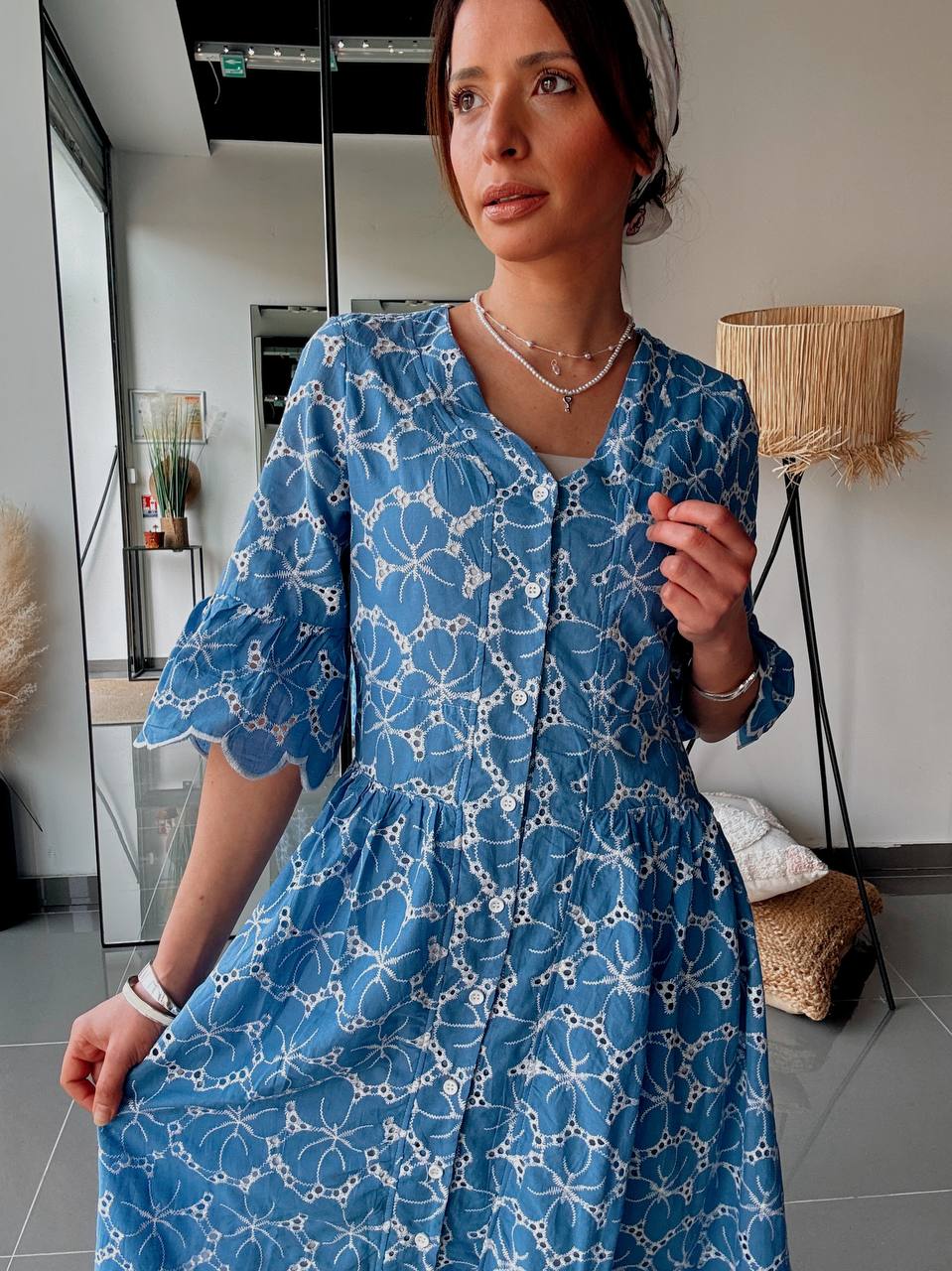 Robe Longue Bleue Bohème à Effet Broderie - Fenomen Paris