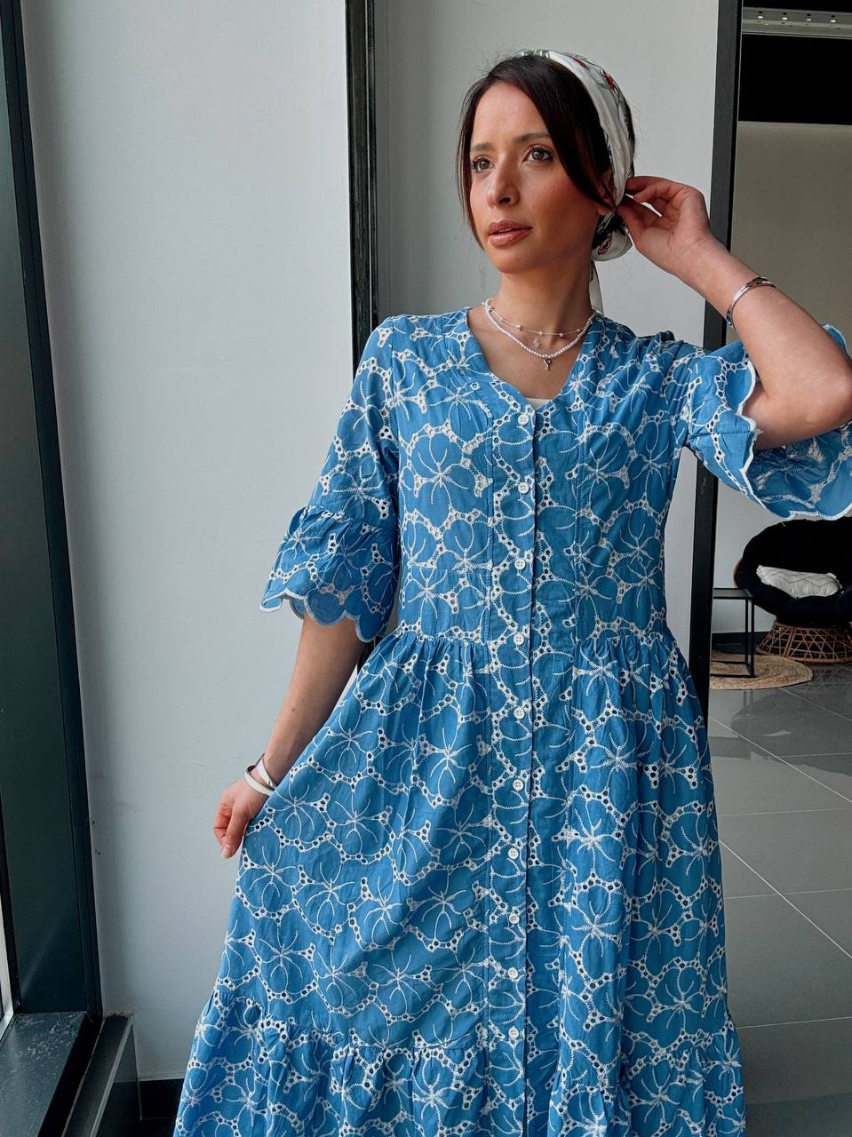 Robe Longue Bleue Bohème à Effet Broderie - Fenomen Paris
