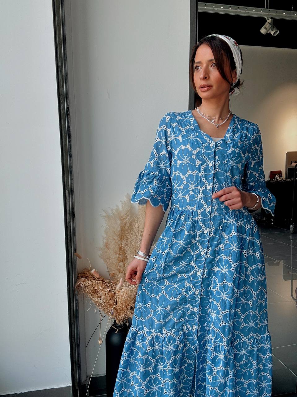 Robe Longue Bleue Bohème à Effet Broderie - Fenomen Paris